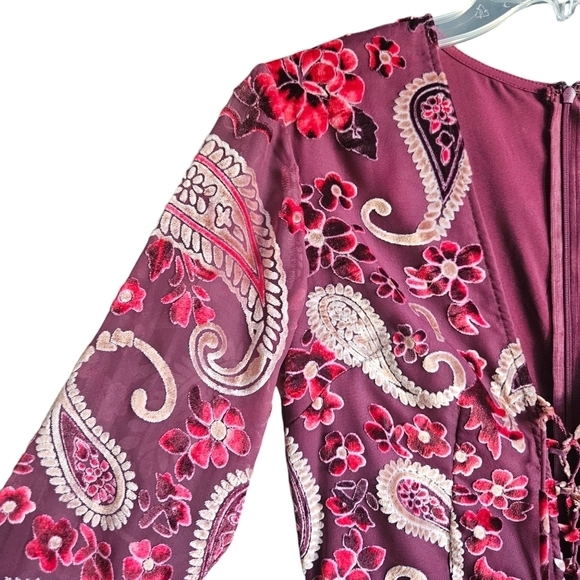 Chelsea & Violet Maroon Velvet Boho Paisley Jumpsuit Sz Medium Fairycore NWT - Picture 4 of 14